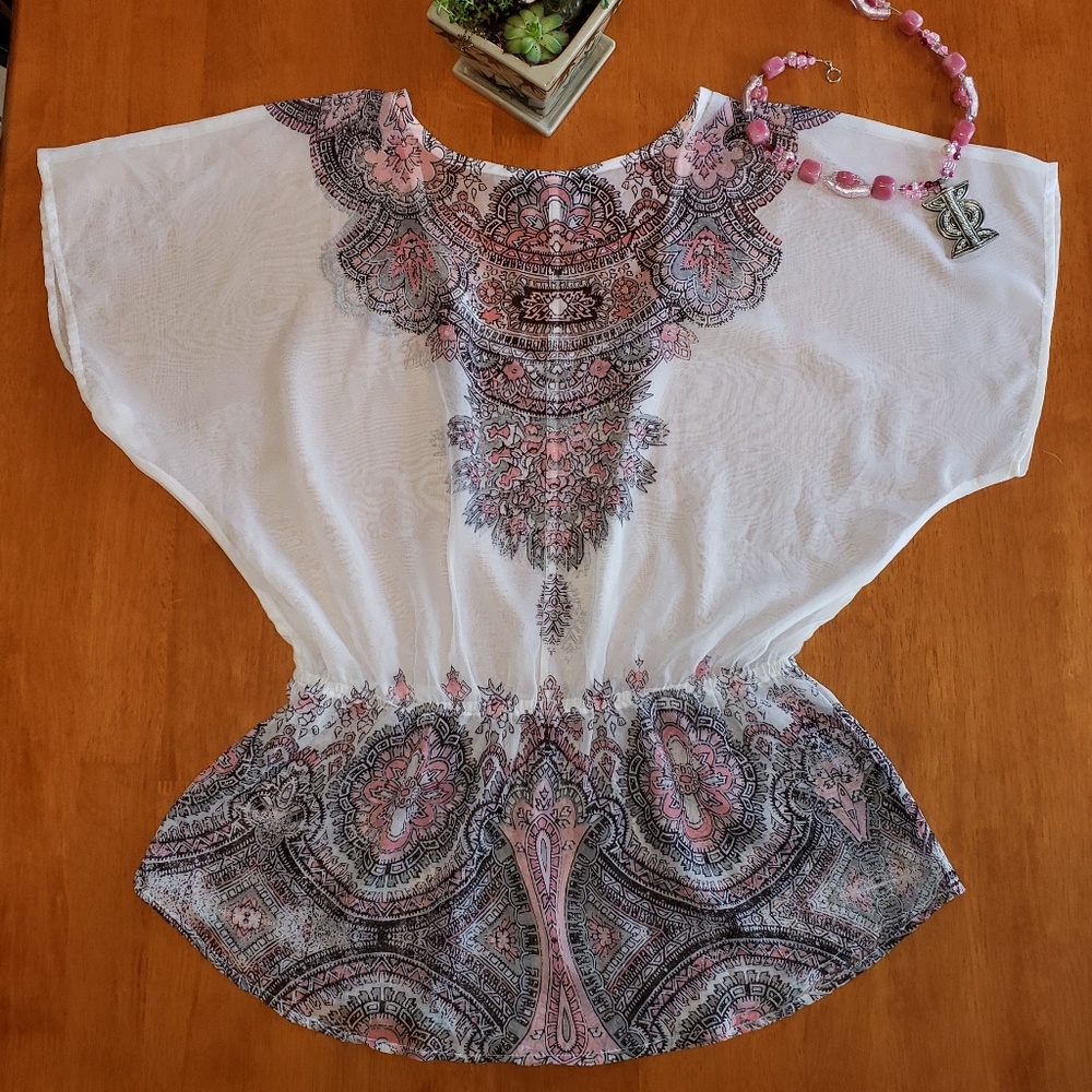 EUP Cowgirl Up Blouse white/pink Size Small - Picture 2 of 5